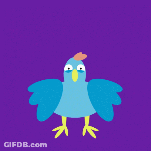 Blue Chicken With Yellow Beak And Feet On Purple Background GIF
