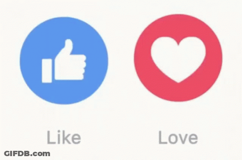 Blue Circle Thumbs Up And Red Circle Heart Saying Like Love GIF