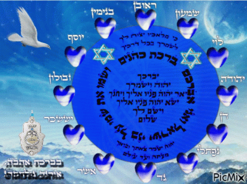 Blue Circle With Blue Hearts And Hebrew Text GIF
