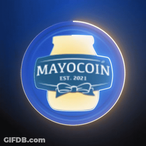 Blue Circle With Jar Of Mayo Saying Mayocoin GIF