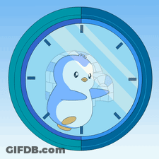 Blue Clock With Penguin GIF