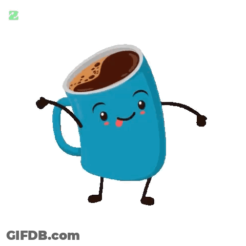 Blue Coffee Cup With Arms And Legs Saying Good Morning GIF