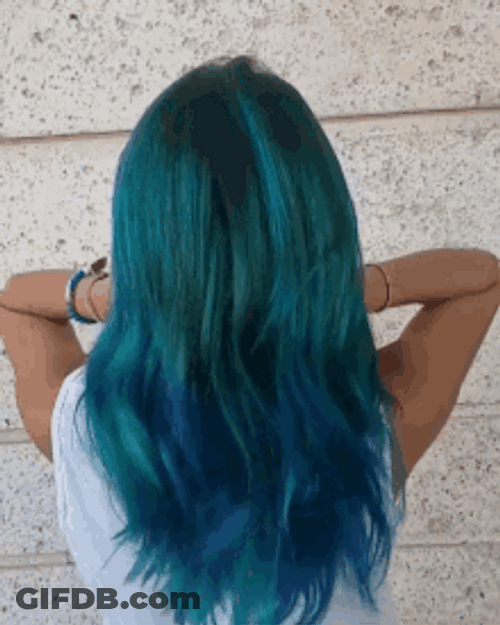 Blue Colored Hair Flip GIF