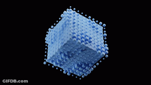 Blue Cube Surrounded By Smaller Blue Cubes GIF