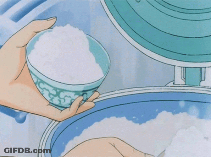 Blue Cup Full Of Anime Rice GIF