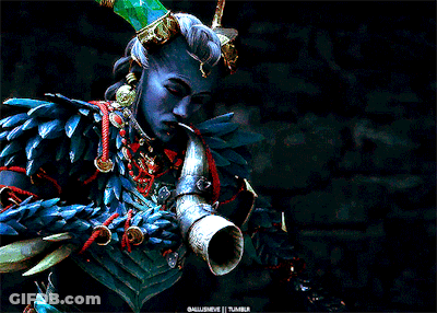 Blue Demon With Horns Standing In Front Of Door GIF