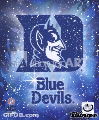 Blue Devils Logo On A Blue Background With Snowflakes GIF