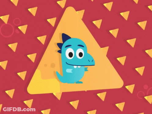 Blue Dinosaur On Red Background With Yellow Triangles GIF