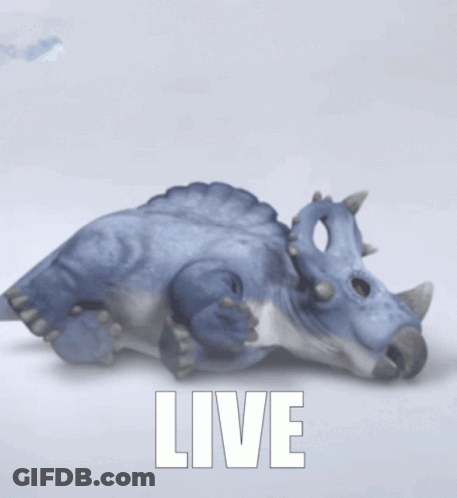 Blue Dinosaur With Horns Saying Live GIF