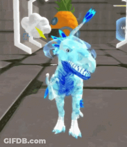 Blue Dinosaur With Unicorn Horn GIF