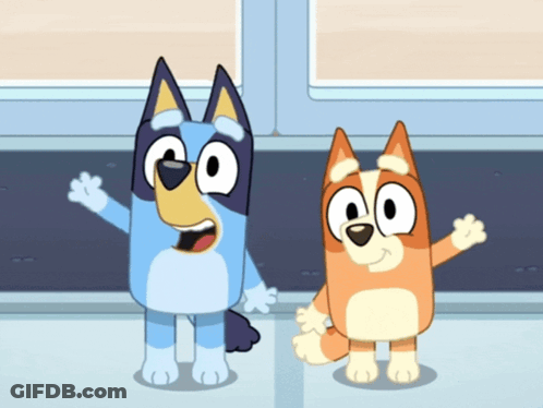 Blue Dog And Orange Dog Waving GIF