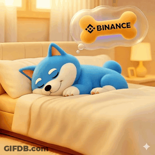 Blue Dog Sleeping Bed With Binance Dog Bone GIF