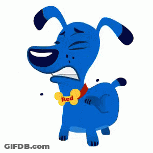Blue Dog With Yellow Bone Saying Red GIF