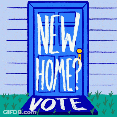 Blue Door With New Home Sign GIF