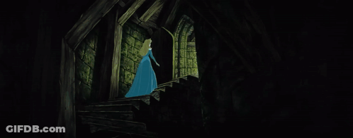 Blue Dress Cartoon Character In Dark Tunnel GIF