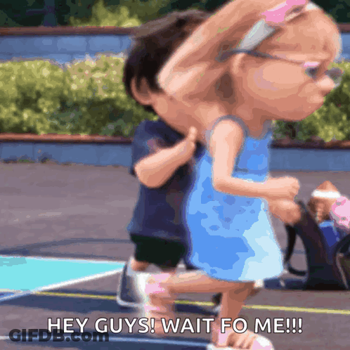 Blue Dress Girl Running With Blue Shirt Boy GIF