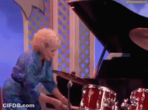 Blue Dress Woman Drumming By Grand Piano GIF