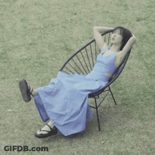 Blue Dress Woman On Chair With Flip Flops GIF