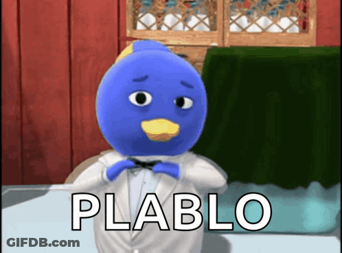 Blue Duck In Tuxedo Saying Plablo GIF