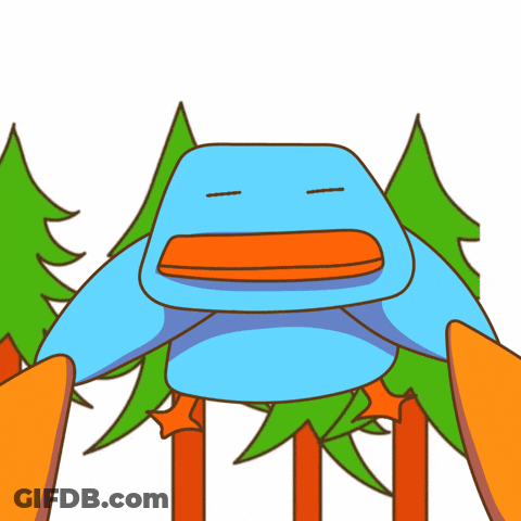 Blue Duck With Orange Beak And Trees GIF