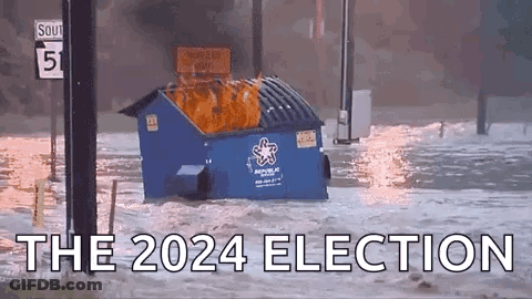 Blue Dumpster Fire In Flooded Area GIF