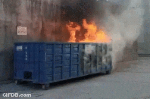 Blue Dumpster On Fire No Parking Sign GIF