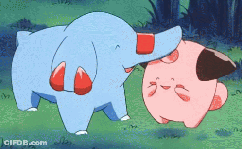 Blue Elephant Standing Next To Pink Pig GIF
