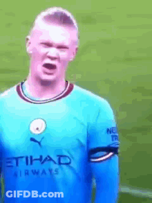 Blue Etihad Airways Jersey Soccer Player Funny Face GIF