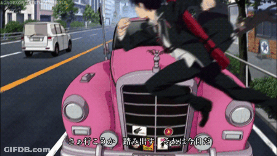 Blue Exorcist Getting Hit By Pink Car GIF