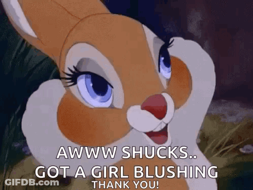 Blue-Eyed Rabbit Saying Aww Shucks Blushing Girl GIF