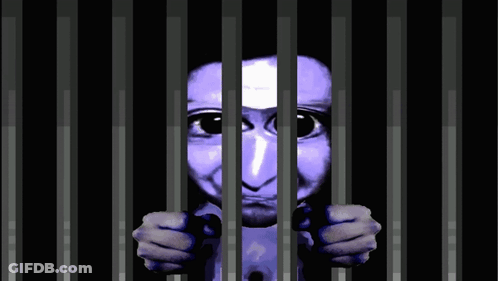 Blue Face Behind Bars GIF