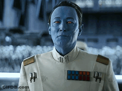 Blue Face Man In Star Wars Uniform With Red Eyes GIF