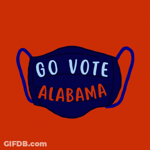 Blue Face Mask Saying Go Vote Alabama GIF