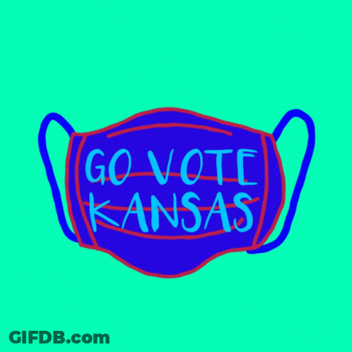 Blue Face Mask Saying Go Vote Kansas GIF