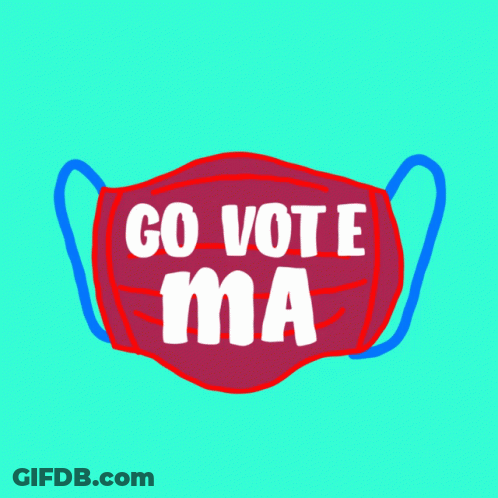 Blue Face Mask Saying Go Vote Ma GIF