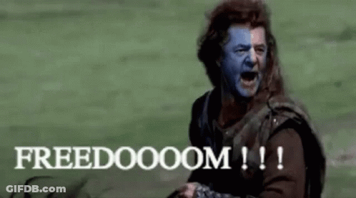 Blue-Faced Man Holding Sword Says Freedom GIF