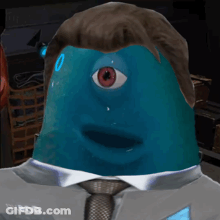 Blue-Faced Man Standing In Front Of RK800 GIF