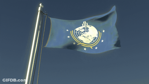 Blue Flag With Globe And Stars Waving GIF