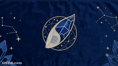 Blue Flag With Leaf In Circle And Stars GIF