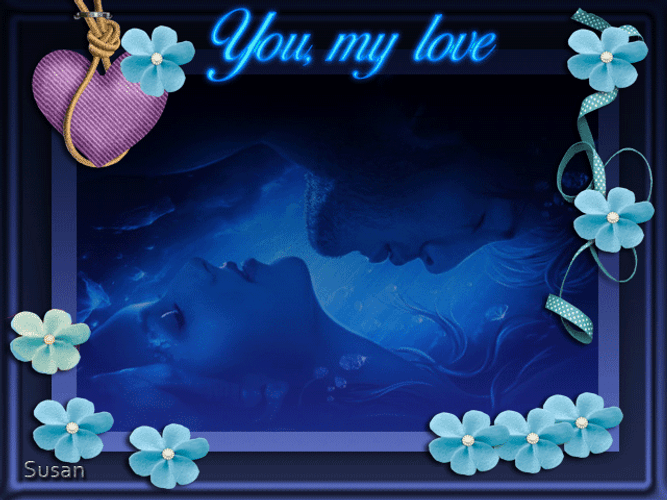Blue Floral Frame My Love GIF