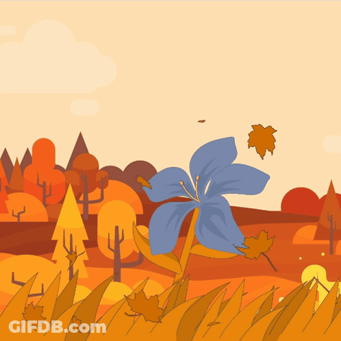 Blue Flower In Field With Falling Leaves GIF