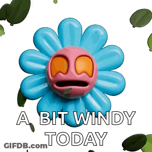 Blue Flower With Face And Windy Today GIF