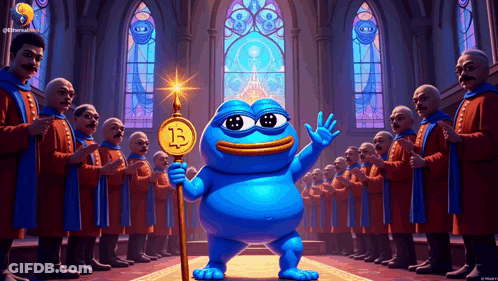 Blue Frog Holding Gold Coin With 13 GIF