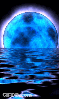 Blue Full Moon Reflected In Water GIF