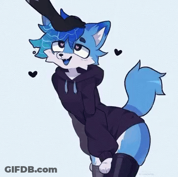 Blue Furry In Black Hoodie And Thigh High Socks GIF
