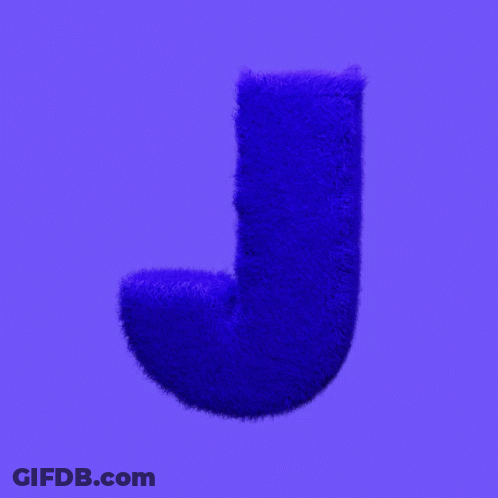 Blue Furry Letter J Against Purple Background GIF