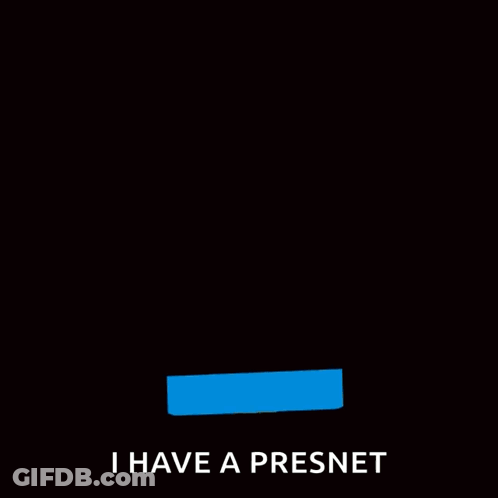 Blue Gift Box With Yellow Bow Saying I Have A Presnet GIF
