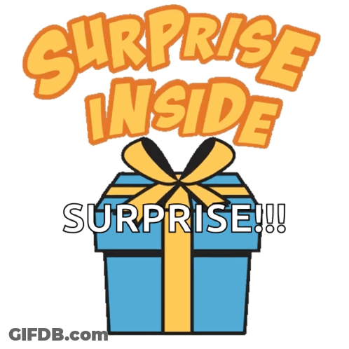 Blue Gift Box Yellow Bow Surprise Inside Surprise !!! GIF