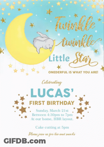 Blue Gold Twinkle Twinkle Little Star Lucas Invitation GIF