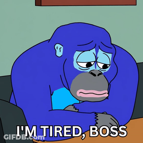 Blue Gorilla Laying On Couch Tired Boss GIF